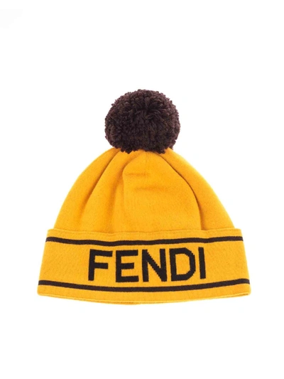 Shop Fendi Black And Yellow Beanie