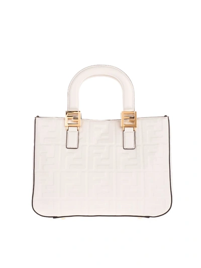 Shop Fendi Ff Logo Textured Small Tote Bag In White