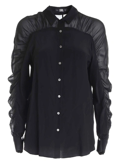 Shop Karl Lagerfeld Wgathering Silk Shirt In Black