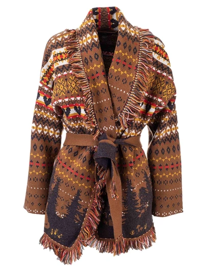 Shop Alanui Forrest Knit Wrap Cardigan In Brown
