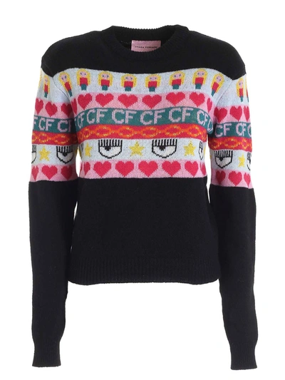 Shop Chiara Ferragni Merino Wool Cashmere Crewneck Jumper In Black