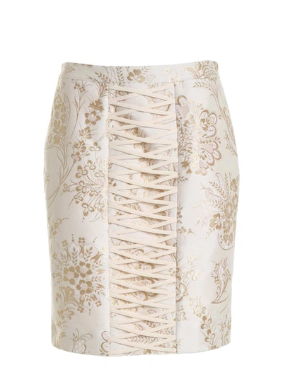 Shop Moschino Jacquard Skirt In Beige And Ocher