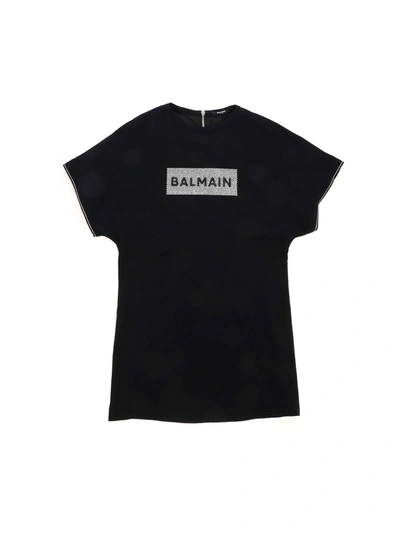 Shop Balmain Silver Rhinestones Dress In Black