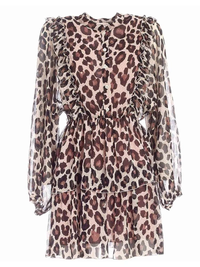 Shop Semicouture Axelle Beige And Black Animalier Print Dress In Animal Print