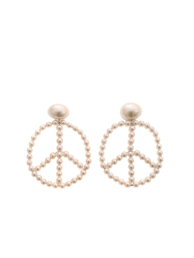 Shop Moschino Peace Symbol Earrings In Pearly White In Gold