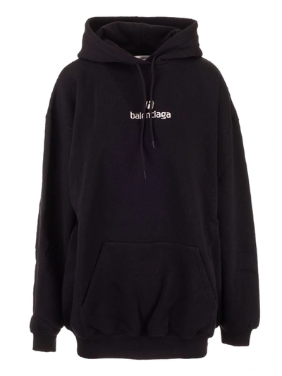 Shop Balenciaga Sweatshirt With Logo Embroidery In Black