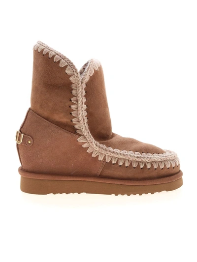 Shop Mou Inner Wedge Short Ankle Boots In Brown