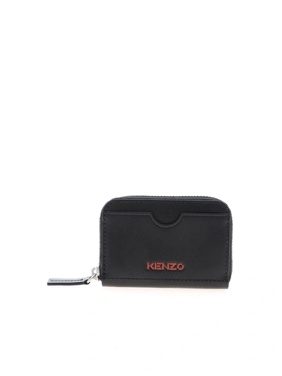 Shop Kenzo Red Logo Coin Purse In Black