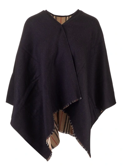 Shop Burberry Black Cape With Iconic Striped Pattern