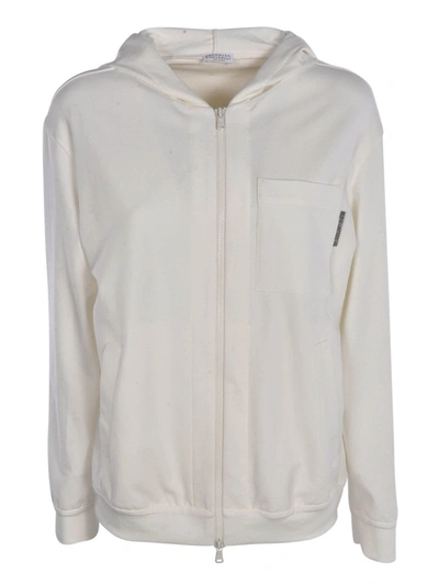 Shop Brunello Cucinelli Sweatshirt In Ivory Color With Chest Pocket In White