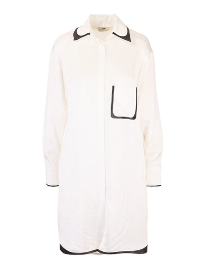 Shop Fendi Applied Pocket Shirt Dress In White