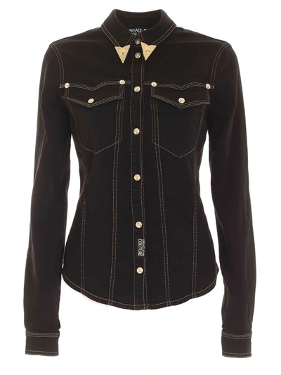 Shop Versace Jeans Couture Black Shirt Featuring Gold Trim