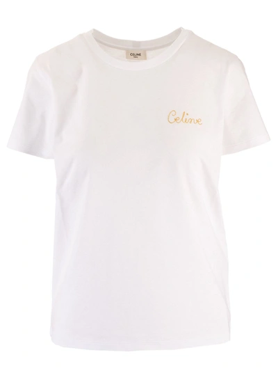 Shop Celine White T-shirt With Embroidery