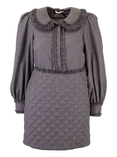 Shop Fendi Short Wool Shirt Dress In Grey