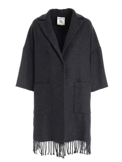 Shop Semicouture Sigmund Coat Featuring Fringes In Grey