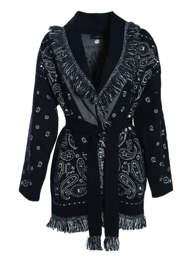 Shop Alanui Cardigan In Black With Cashmere Pattern