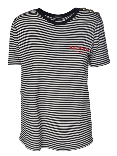 Shop Balmain Striped T-shirt Black And White