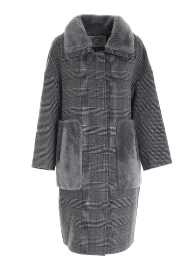 Shop Diego M Prince Of Wales Check Coat In Grey