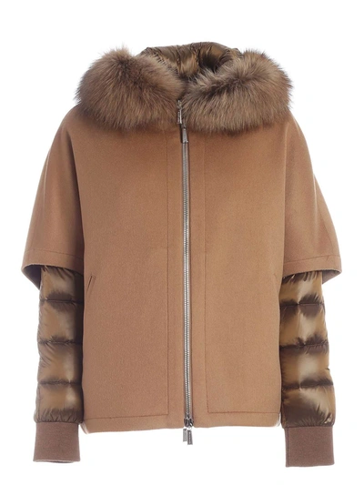 Shop Moorer Pegaso-cwr Brown Down Jacket Featuring Hood