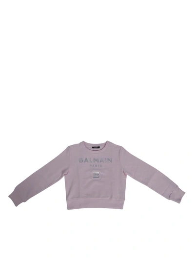 Shop Balmain Sweatshirt With Front Logo In Pink