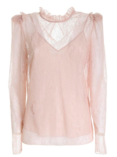 Shop Blumarine Floral Pattern Lace Blouse In Pink