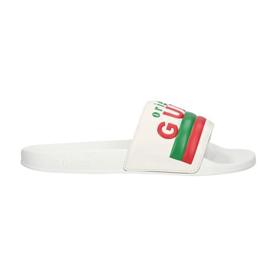 Shop Gucci Logo Slides In White
