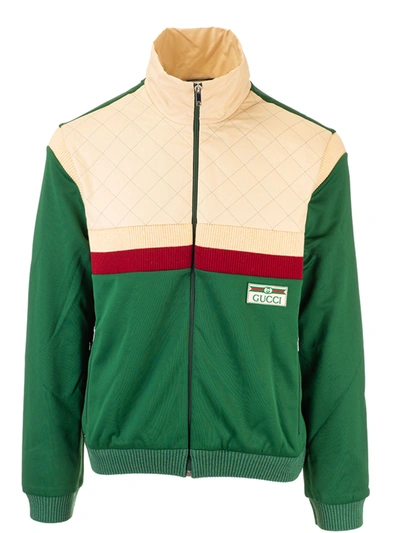 Shop Gucci Jacket In Technical Jersey In Green And Beige