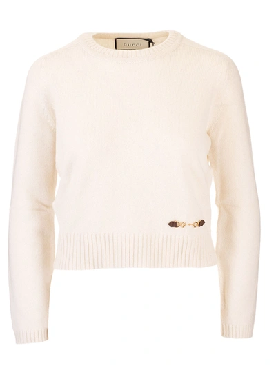 Shop Gucci Horsebit Cashmere Pullover In Ivory Color In White