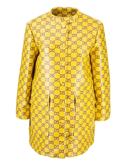 Shop Gucci Waterproof Tweed Gg Coat In Yellow