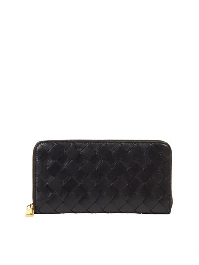 Shop Bottega Veneta Zip Wallet In Black