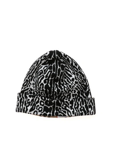 Shop Burberry Leopard Check Beanie In Beige And Black