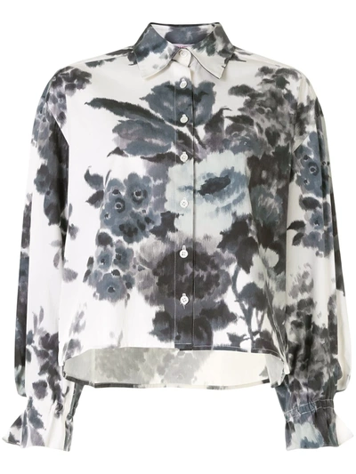 Shop Carolina Herrera Floral Print Balloon-sleeve Blouse In White