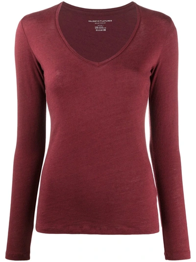 Shop Majestic V-neck Jumper In Red