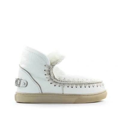 Shop Mou Eskimo White Leather Rhinestones Logo Sneaker In Bianco (white)