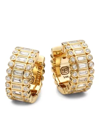 Shop Sydney Evan 14k Yellow Gold & Diamond Stacked Baguette & Bezel Huggie Earrings
