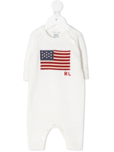 Shop Ralph Lauren Usa Flag Babygrow In White