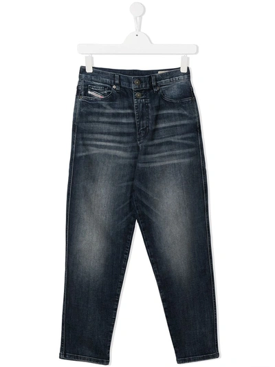 Shop Diesel Teen Mid-rise Straight Jeans In Blue