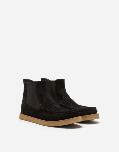 Shop Dolce & Gabbana Printed Suede Chelsea Boots In Black