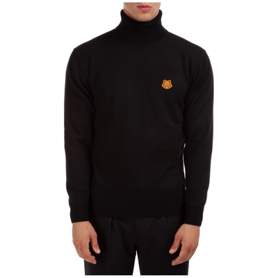 Shop Kenzo Men's Polo Neck Turtleneck Jumper Sweater Tiger Crest In Black