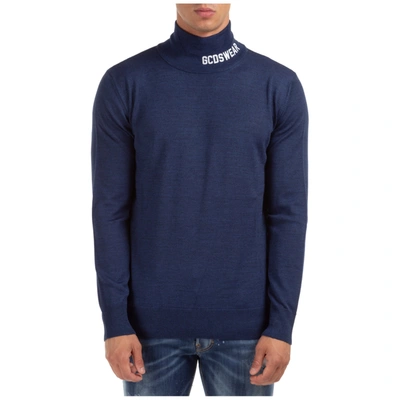 Shop Gcds Men's Crew Neck Neckline Jumper Sweater Pullover Logo In Blue