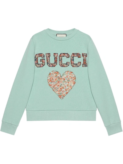 Shop Gucci Liberty-patch Organic-cotton Sweatshirt In Blue