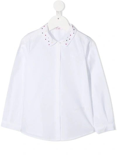 Shop Il Gufo Contrast Collar Plain Shirt In White