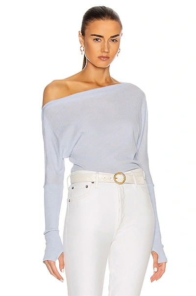 Shop Enza Costa Cashmere Cuffed Off Shoulder Long Sleeve Top In Pale Blue