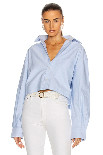 Shop R13 Oversized Cropped Button Up Shirt In Light Blue