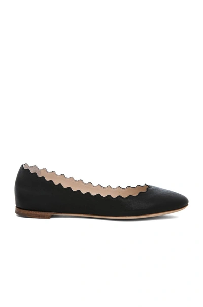 Shop Chloé Leather Scalloped Flats In Black