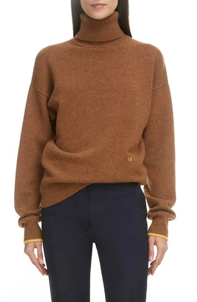Shop Victoria Beckham Turtleneck Cashmere Sweater In Brown / Yellow