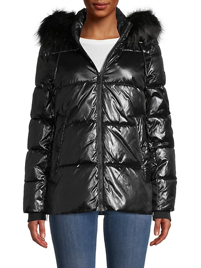 Shop Dkny Cire Faux Fur-trim Puffer In Forest