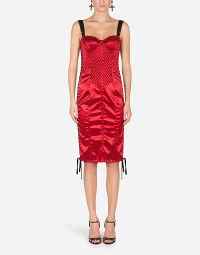 Shop Dolce & Gabbana Satin Corset Dress With Sweetheart Neckline In Red