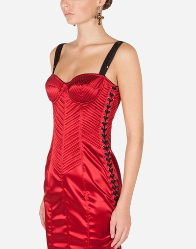 Shop Dolce & Gabbana Satin Corset Dress With Sweetheart Neckline In Red