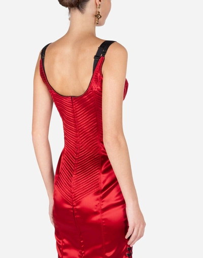 Shop Dolce & Gabbana Satin Corset Dress With Sweetheart Neckline In Red